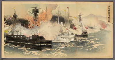 De zeeslag en verovering van Haiyang-eiland (Kaiyoto senryo kaisen no zu) door Ogata Gekko