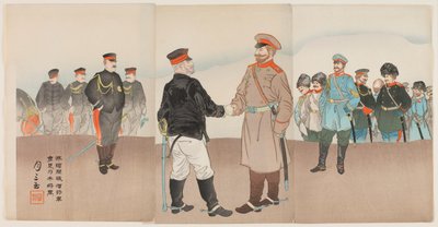 Het opheffen van het beleg van Port Arthur: Generaal Stossel ontmoet Generaal Nogi door Ogata Gessan
