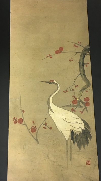 Rode pruimentak en een kraan door Ogata Kenzan
