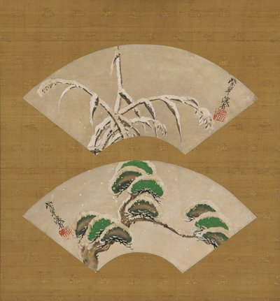 Met sneeuw beladen grassen en dennen takken door Ogata Kenzan