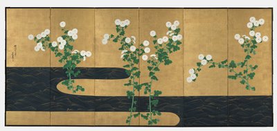 Chrysanten bij een stroom, late 1700s-vroege 1800s door Ogata Korin