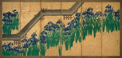 Iris bij Yatsuhashi (Acht Bruggen), c.1709 door Ogata Korin