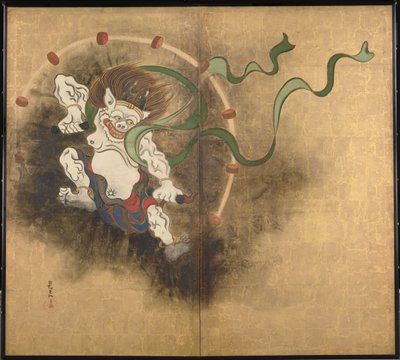De god van de storm - Linker paneel van een tweeluik door Ogata Korin