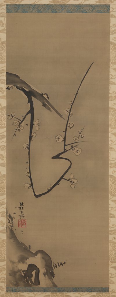 Prunus, hangende rol, ca. 1700 door Ogata Korin