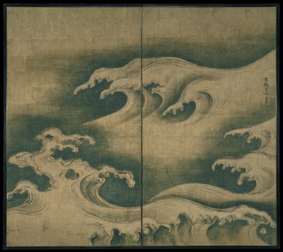 Ruwe Golven, tweepaneel vouwscherm, c.1704-9 door Ogata Korin
