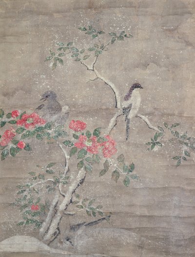 Vogels en camelia in de sneeuw, ca. 1700 door Ogawa Haritsu