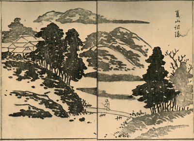 Landschap met figuur die een brug oversteekt, 1809, 1924 door Ogura Tokei