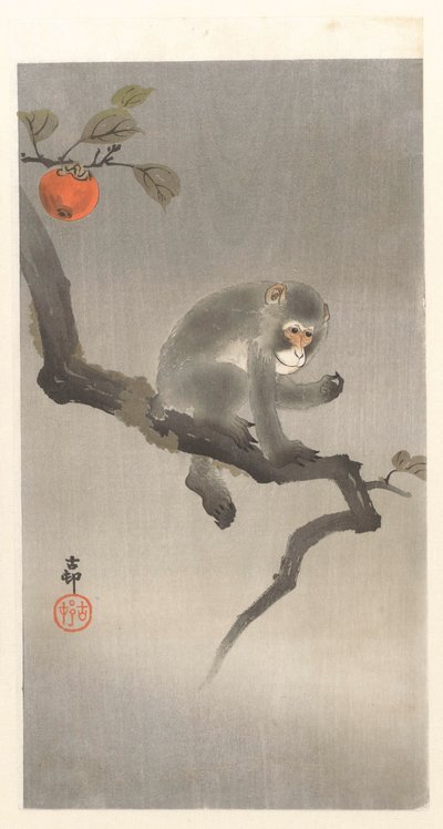 Aap in kakiboom door Ohara Koson