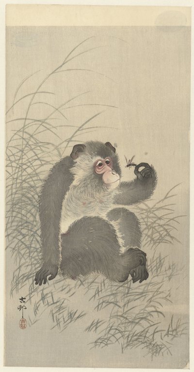 Aap met insect door Ohara Koson