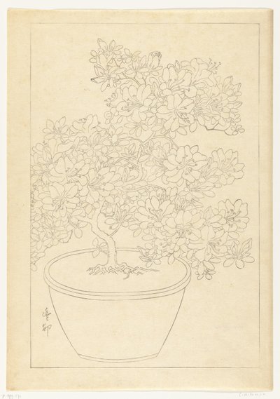 Bloeiende azalea in pot door Ohara Koson