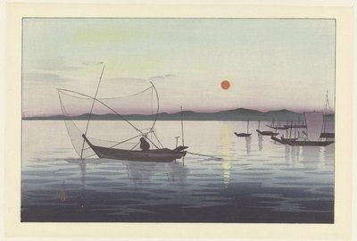 Boten en ondergaande zon door Ohara Koson