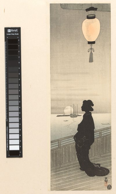 Courtisane op veranda door Ohara Koson