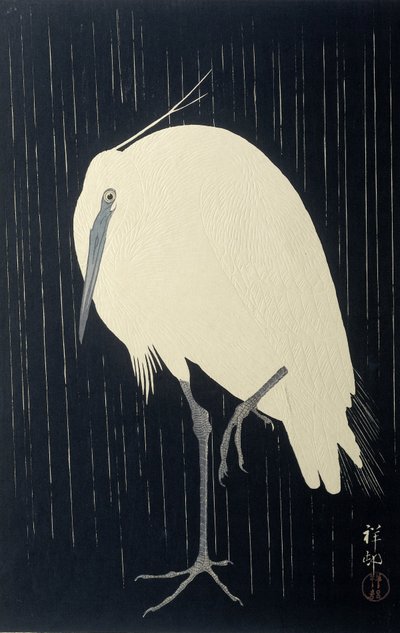 Reiger in de Regen door Ohara Koson