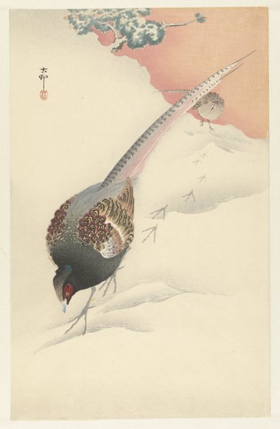 Fazantenkoppel in de sneeuw door Ohara Koson