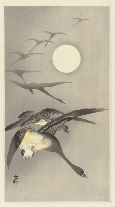 Ganzen bij volle maan door Ohara Koson