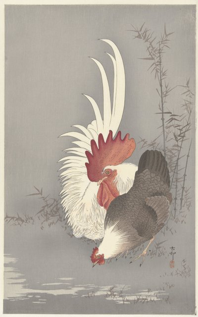 Haan en kip door Ohara Koson
