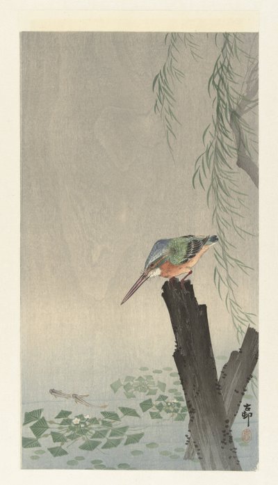 IJsvogel op een boomstronk door Ohara Koson