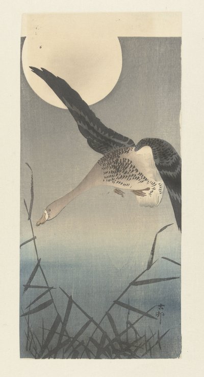 Kolgans bij volle maan door Ohara Koson