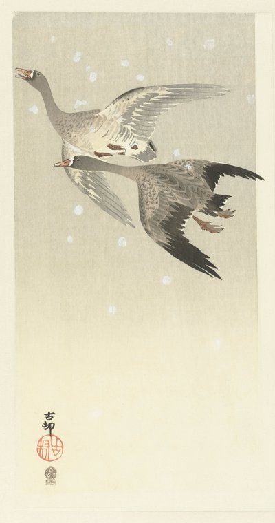 Kolganzen, vliegend in de sneeuw door Ohara Koson