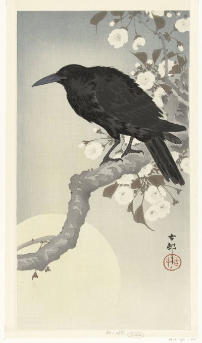 Kraai bij volle maan door Ohara Koson
