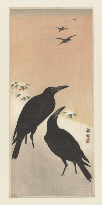 Kraaien in sneeuw door Ohara Koson