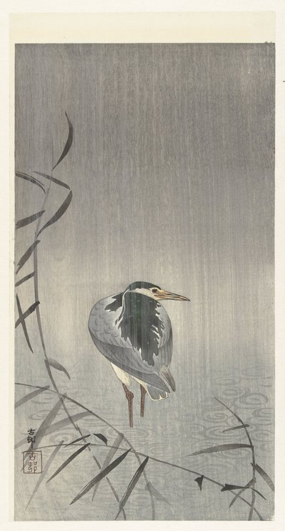 Kwak in regen door Ohara Koson