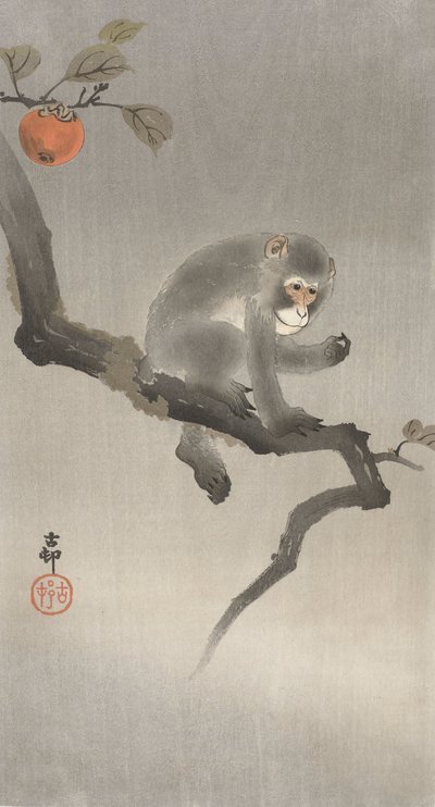 Aap in een Fruitboom door Ohara Koson