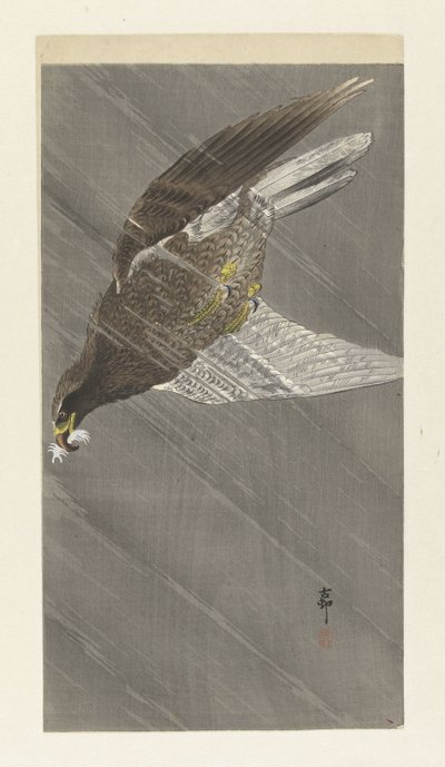 Neerwaarts vliegende arend door Ohara Koson