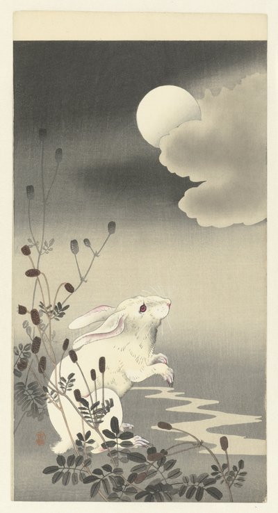 Konijn onder een volle maan door Ohara Koson