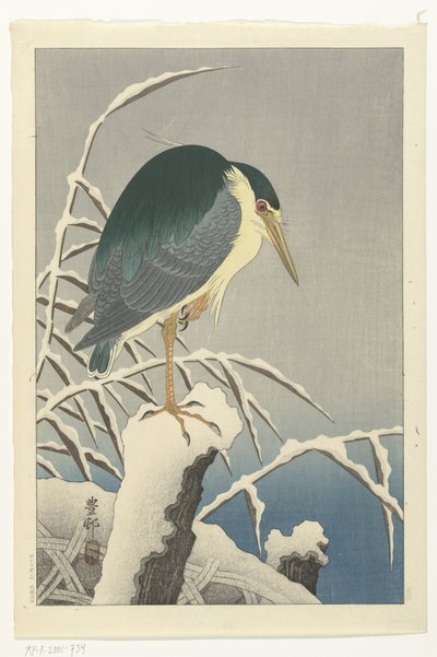 Reiger in sneeuw door Ohara Koson