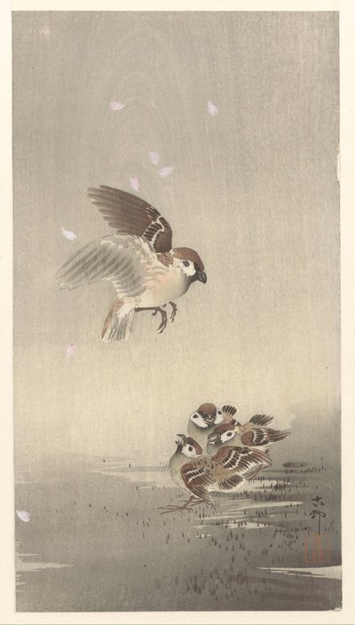 Ringmus met jongen door Ohara Koson