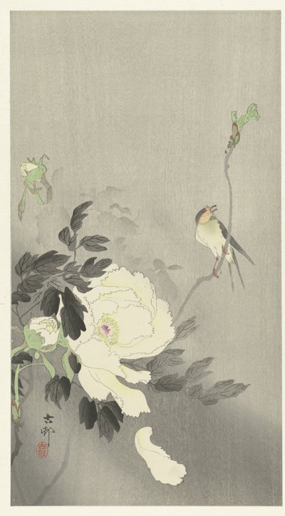 Zwaluw met pioenroos door Ohara Koson