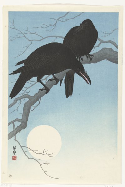 Twee kraaien op een tak door Ohara Koson