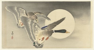 Twee eenden met volle maan door Ohara Koson