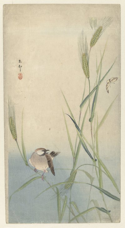 Vogel en vlinder door Ohara Koson
