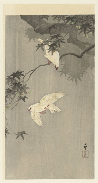 Vogels in regen door Ohara Koson