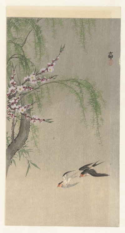 Zwaluwen in vlucht door Ohara Koson