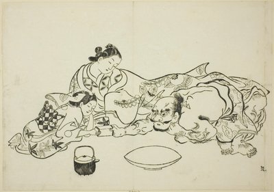 Een Krachtproef, nr. 9 uit een serie van 12 prenten door Okumura Masanobu