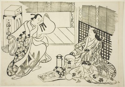 Allerlei huishoudelijke artikelen, uit de serie "Beroemde scènes uit Japanse poppenspel" door Okumura Masanobu