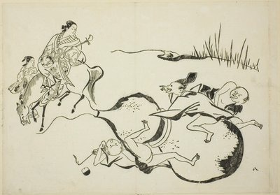 Een onmogelijke prestatie door denkbeeldige mannen, nr. 8 uit een serie van 12 prenten door Okumura Masanobu