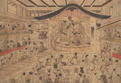 In het theater door Okumura Masanobu