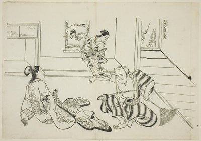 Kind Dienaar en Kale Tengu van Mt. Kurama (Kaburo Kurama Tengu), nr. 7 uit een serie van 12 prenten die parodieën van toneelstukken uitbeelden door Okumura Masanobu