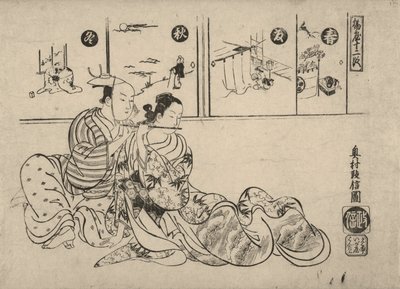 Parodie op de romance tussen keizer Xuanzong en Yang Guifei door Okumura Masanobu