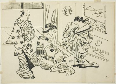 Het Utsusemi Hoofdstuk uit "Het Verhaal van Genji" (Genji Utsusemi), uit een serie van Genji parodieën door Okumura Masanobu