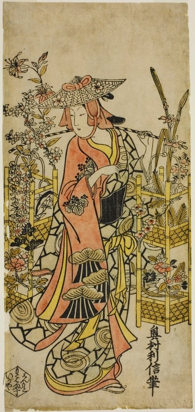 De acteur Hayakawa Hatsuse als bloemenverkoper door Okumura Toshinobu