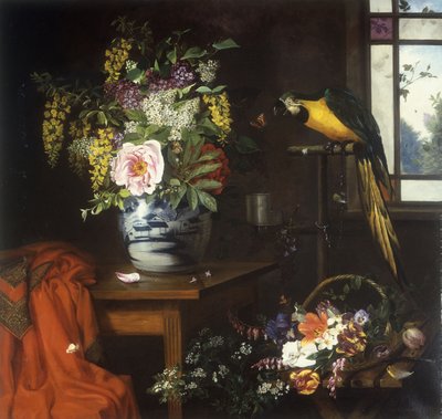 Stilleven met een vaas bloemen, 1874 door Olaf August Hermansen