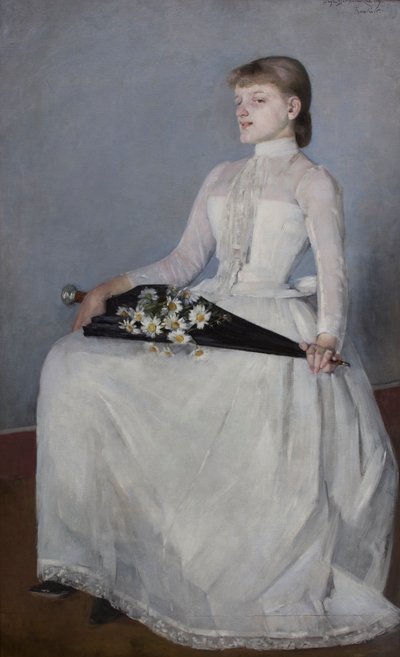Van een Wandeling of Dame in een Witte Jurk door Olga Boznanska