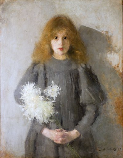 Meisje met chrysanten door Olga Boznanska