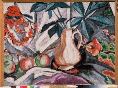 Stilleven met een vaas en appels door Olga Wladimirowna  Rosanowa