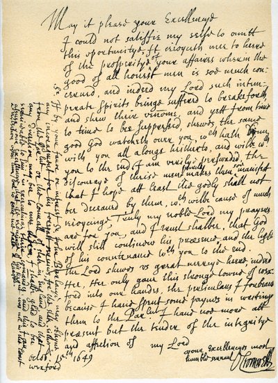 Brief van Oliver Cromwell aan Lord Fairfax, Wexford, 15 oktober 1649 door Oliver Cromwell